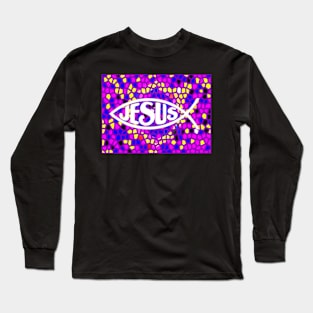 JESUS FISH ICHTHYS PURPLE STAINED GLASS WINDOW Long Sleeve T-Shirt